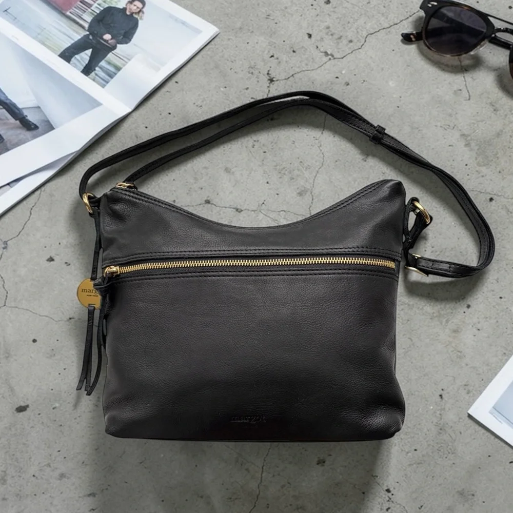 Classic Black Leather Shoulder Bag with Gold Hardware